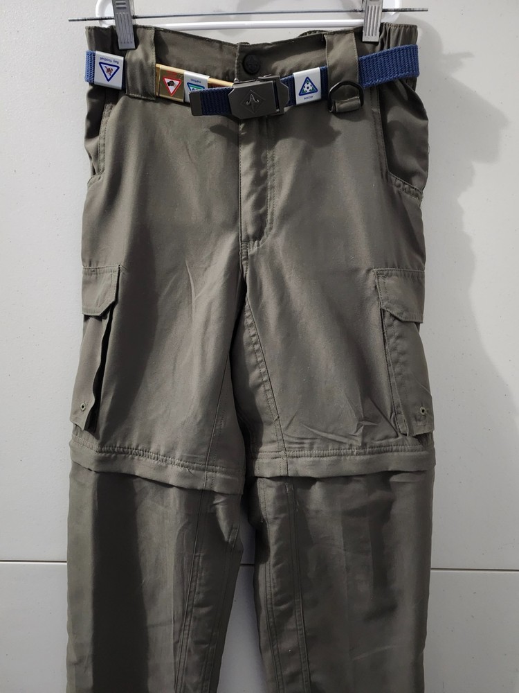 Boy Scouts Pants Boys M Switchbacks Green Cargo Convertible Belted Badges Unhem