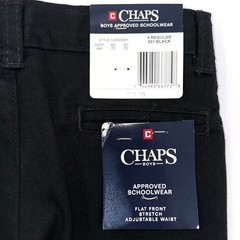 NWT Chaps Boys Black School Uniform Flat Front Stretch Twill Pants Size 4 Reg