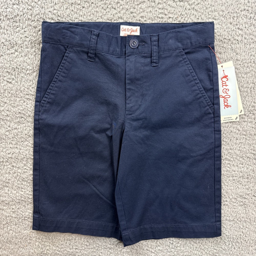 Cat & Jack Boys Youth 8 Blue Flat Front School Uniform Chino Shorts