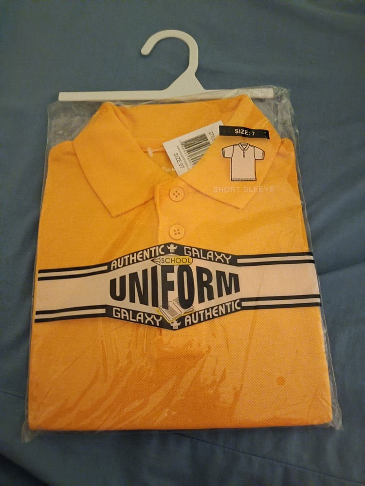 NEW Authentic Galaxy school uniform Polo shirt boys size 7 Gold short sleeve