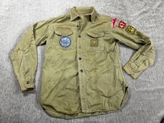 Vintage Boy Scouts Of America Shirt Green Sanforized Uniform Patches Quinnipiac