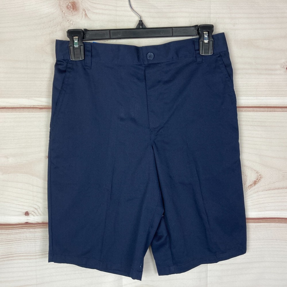 French Toast Shorts Boys 10 Husky Flat Front Bermuda Navy Blue School Uniform