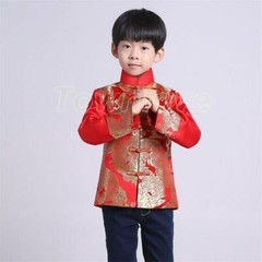 Chinese Tang Suit Red Clothing for Kids Boy Hanfu Top Dragon Print Party Stage