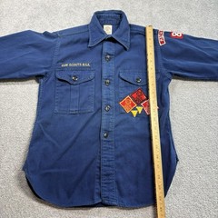 1960s Boy Scouts Of America Sanforized Uniform Shirt Navy Blue Patches NY VTG