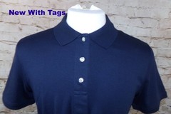 Lands’ End Uniform School Polo Boys Large Navy Blue Magnet Buttons Cotton NWT