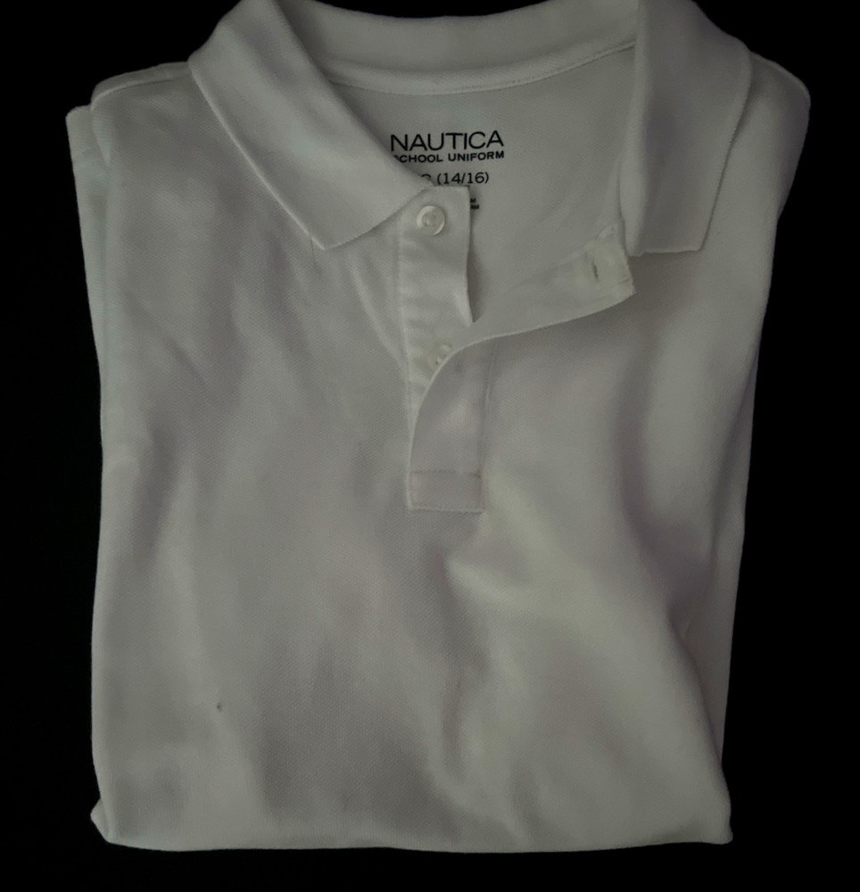 Boys Size L 14-16 POLO Shirt NAUTICA White Collared School Uniform Short Sleeve