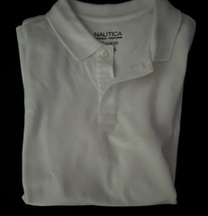 Boys Size L 14-16 POLO Shirt NAUTICA White Collared School Uniform Short Sleeve
