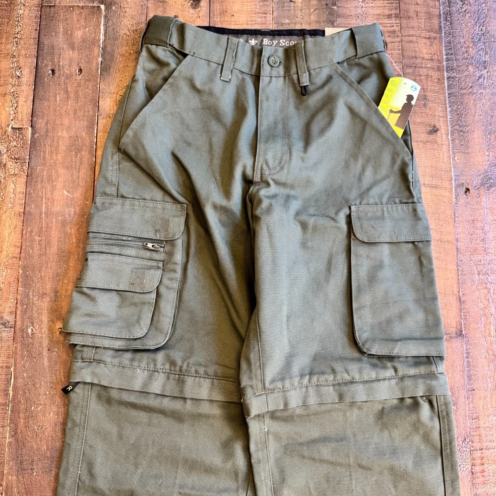 Boy Scouts Uniform Cargo Pant Youth 8 W25xL26 Green Convertible Shorts NWT