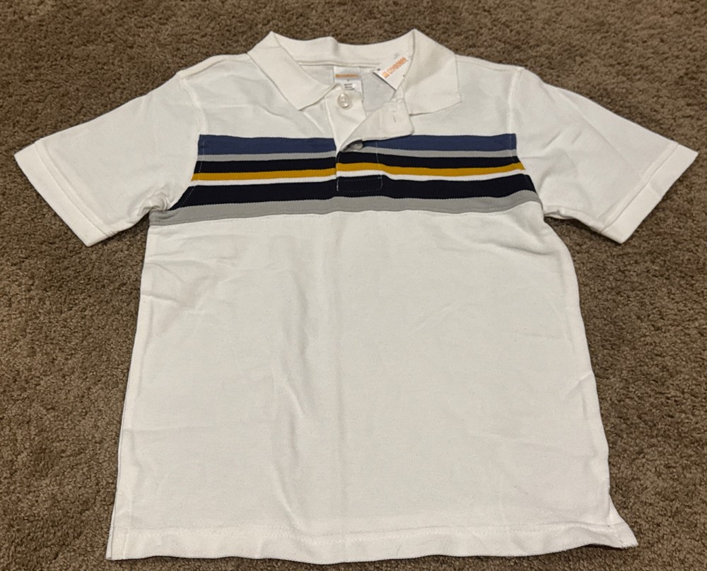 Gymboree NWT Boys Blue Yellow Grey Stripe White Polo Shirt Size 6