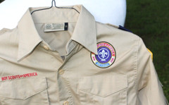 Boy Scouts Of America Button-Up Shirt Uniform Youth Sz Large Beige Short Sleeve