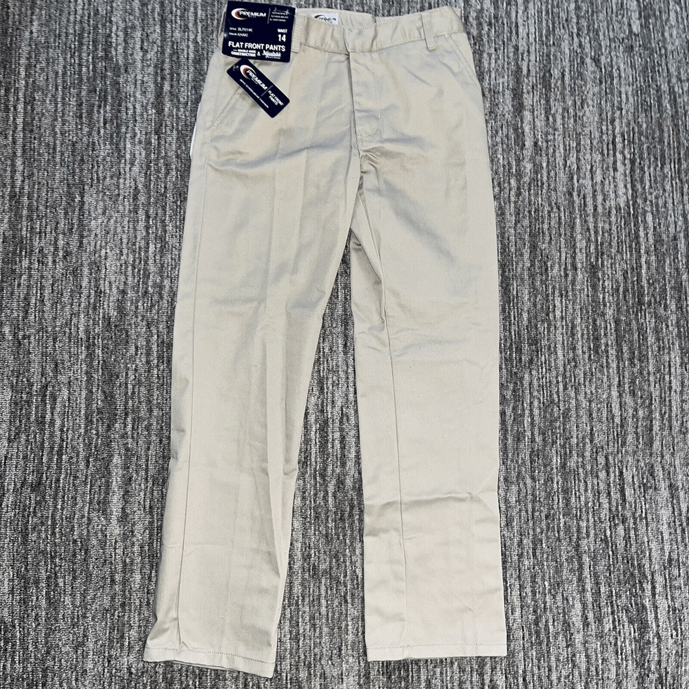 Premium Wear Boys Schoolwear Pants Size 14 Tan Khaki New With Tags Flat Front