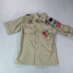 Boy Scouts Of America Shirt Youth Medium Beige Uniform Hat Neckerchief Set Lot