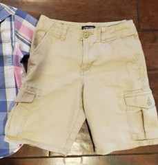 Chaps Boys Khaki Flat Front Shorts 8 Plaid Button Dress Shirt 4 5
