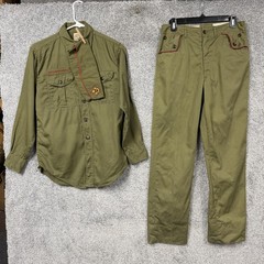 Vintage Boy Scouts Of America Shirt Pants Hat Set Boys 14 Green Uniform Twill