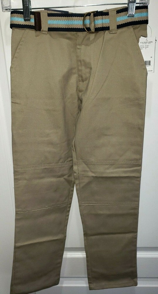 US POLO ASSN boys NEW NWT SCHOOL UNIFORM KHAKI PANTS size 10 with belt 34.00 MSR