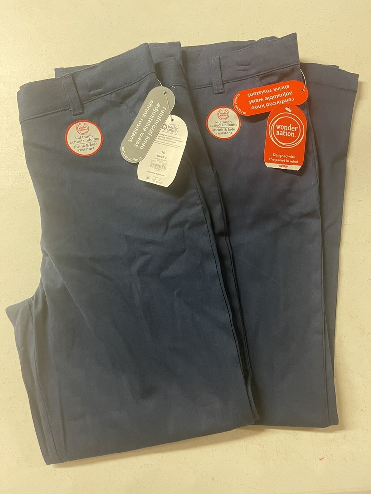Lot Of 2 Wonder Nation School Uniforms Front Flat Twill Pant Blue 16 Husky New
