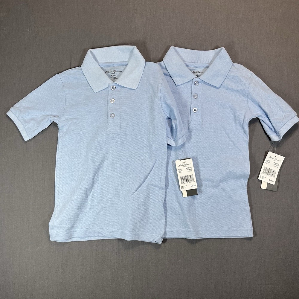 LOT 2 Eddie Bauer Boys School Uniform Short Sleeve Pique Polo Shirt, Size M(5/6)