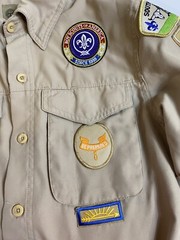 Boy Scouts Of American Shirt Youth Medium Brown Short Sleeve Button Up 275