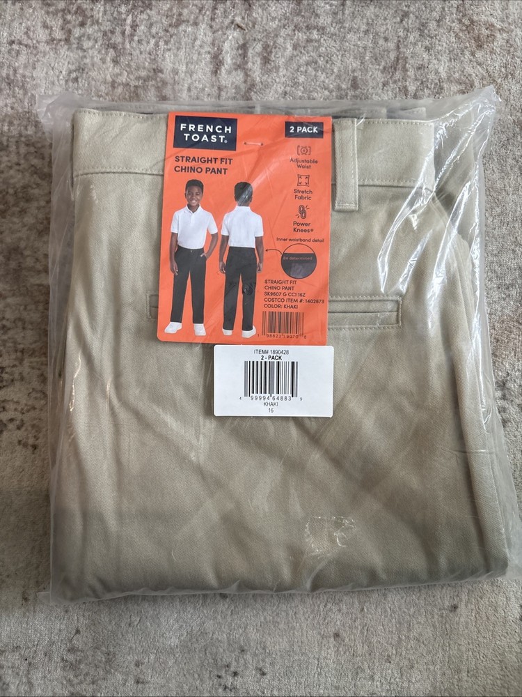 French Toast Boys Uniform Straight Fit Chino Pants 2 pack(KHAKI -16)NWT