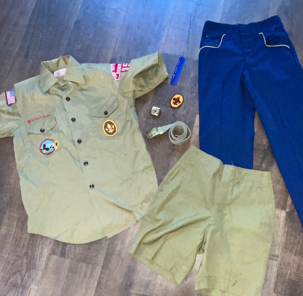 Vtg Cub Boy Scouts lot BSA Uniform Shirt Pants shorts belt patch clip Youth