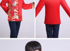 Chinese Tang Suit Red Clothing for Kids Boy Hanfu Top Dragon Print Party Stage