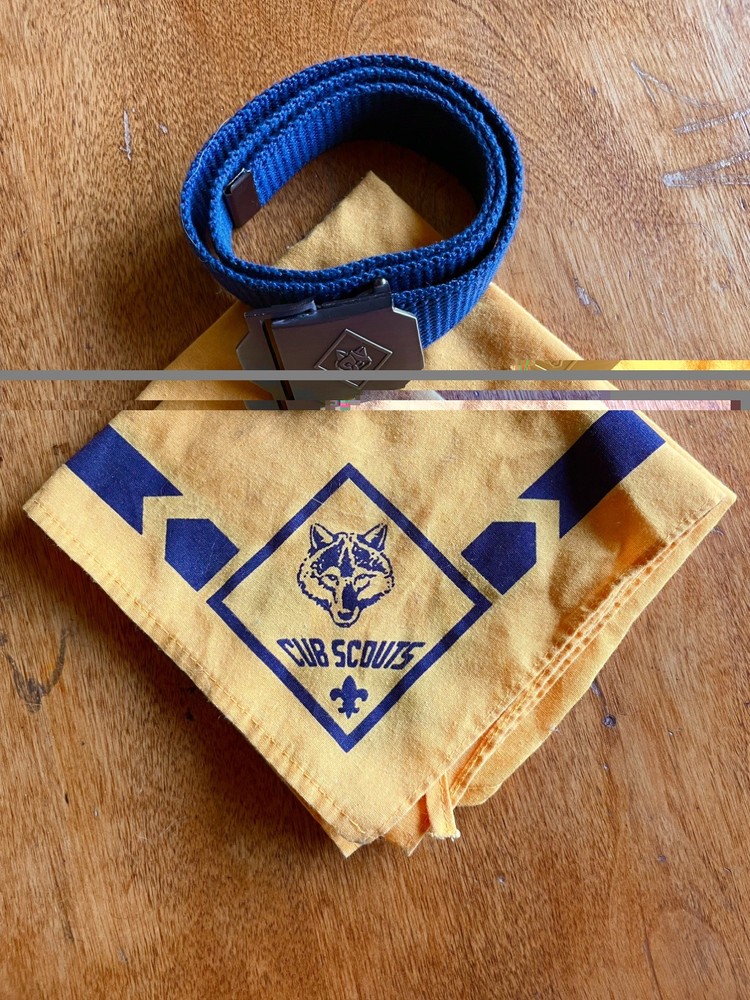 Cub Scouts Uniform Accessories Lot Youth Neckerchief Belt Blue Gold