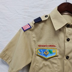 Boy Scouts of America Uniform Shirt Kids Youth Large Tan Short Sleeve Patches
