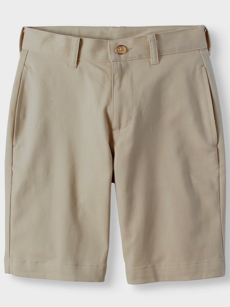 Wonder Nation Boys School Uniform Super Soft Flat Front Shorts, Warm Beige, 16