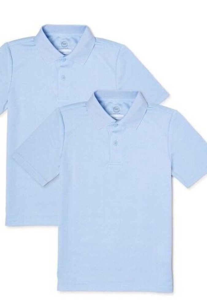 Wonder Nation Boy’s School Uniform Short Sleeve Interlock Polo Shirt SZ S 2-pack