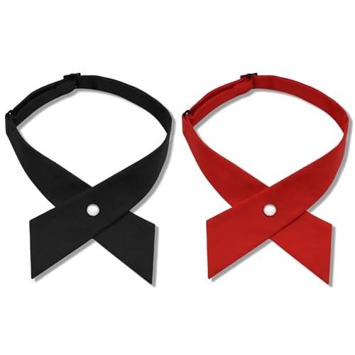 Bow Ties for Women Criss-Cross Tie Adjustable Pre Tied Bowtie Solid Black Red