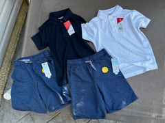 NWT Lot of 4 2xBoys Short sleeve PERFORMANCE Polo Shirts, 2xShorts Uniform 6