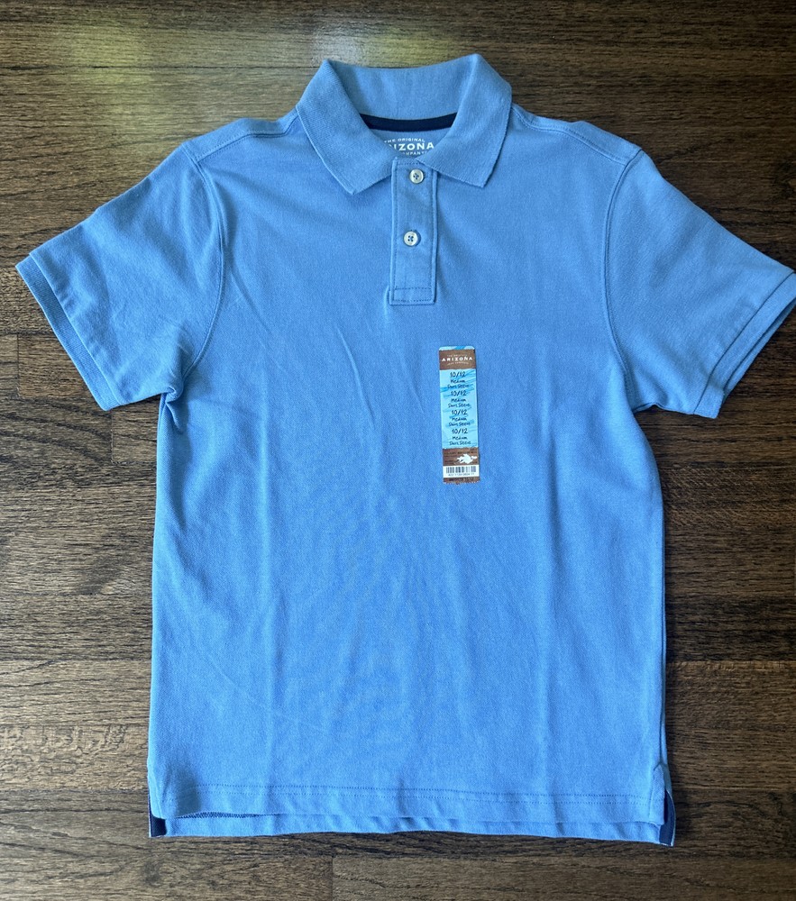 NEW Arizona Boys Medium Size 10/12 Polo Style Shirt Short Sleeve Light Blue