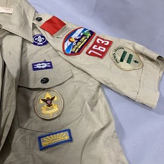 Boy Scouts Of America Shirt Youth Large Khaki Uniform Short Sleeve Patches USA