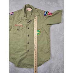 Vintage Boy Scouts of America Shirt Kids L Green Short Sleeve Patches Light Read