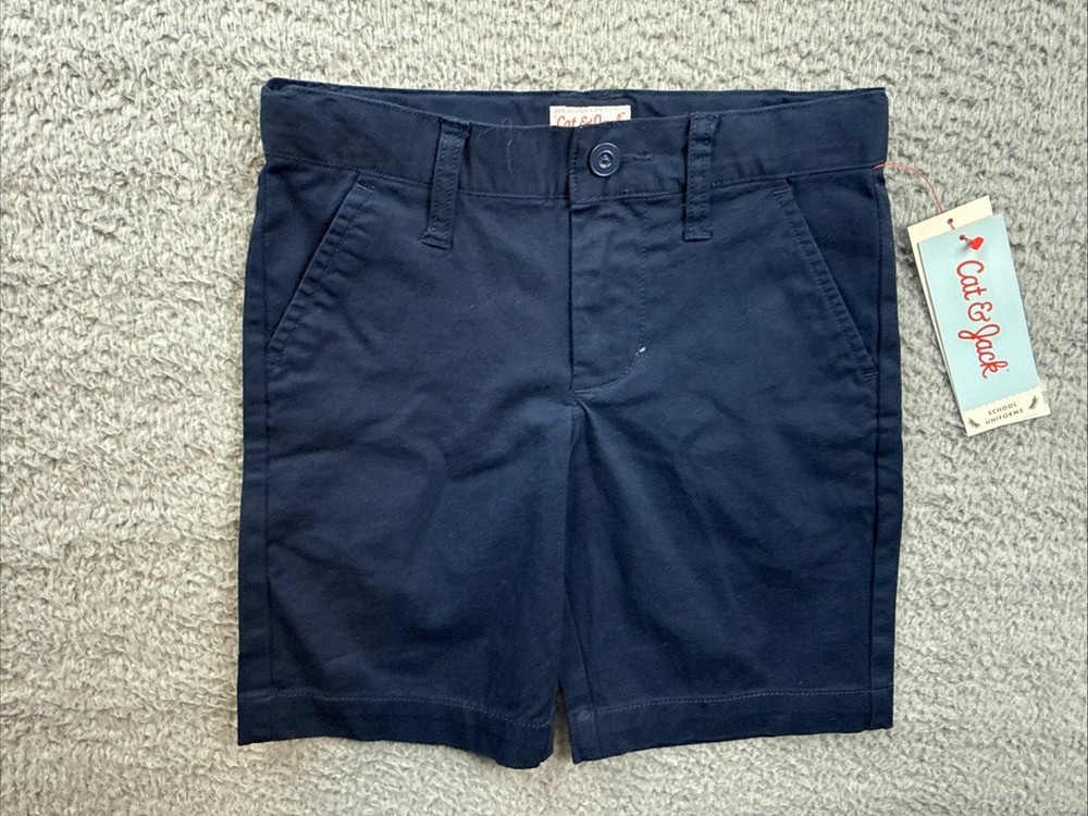Cat & Jack Boys Youth 4 Blue Flat Front School Uniform Chino Shorts