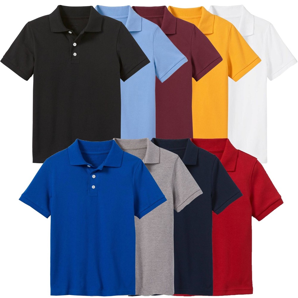 Boys School Uniform Short Sleeve Pique Polo Shirts Summer Colors (XS-2XL)