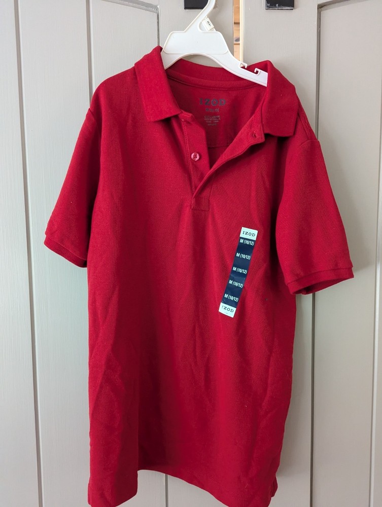 2x IZOD Boys size M 10/12 polo Shirts. Red And White. Boys M 10/12 Gildan Blue T