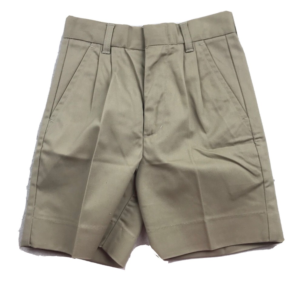Authentic School Uniform Shorts Boys 6 Beige Elastic Waist Pleated Front NWT