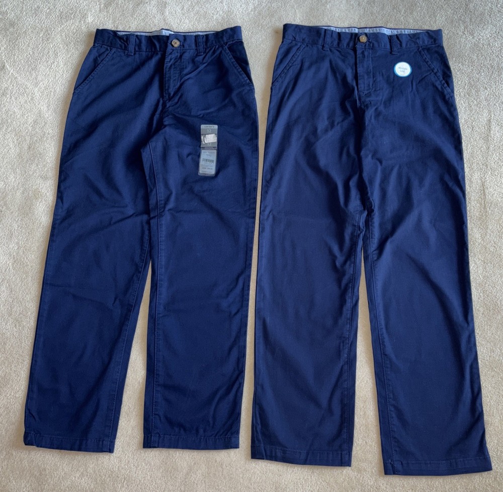 Lot 2 NEW Khaki School Uniform Plain Front Chino Blue Pants Boys Size 12 Adjust