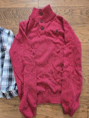 NWT Izod Boys Ribbed Red Sweater & Plaid Button-Up Dress Shirt Set 14/16