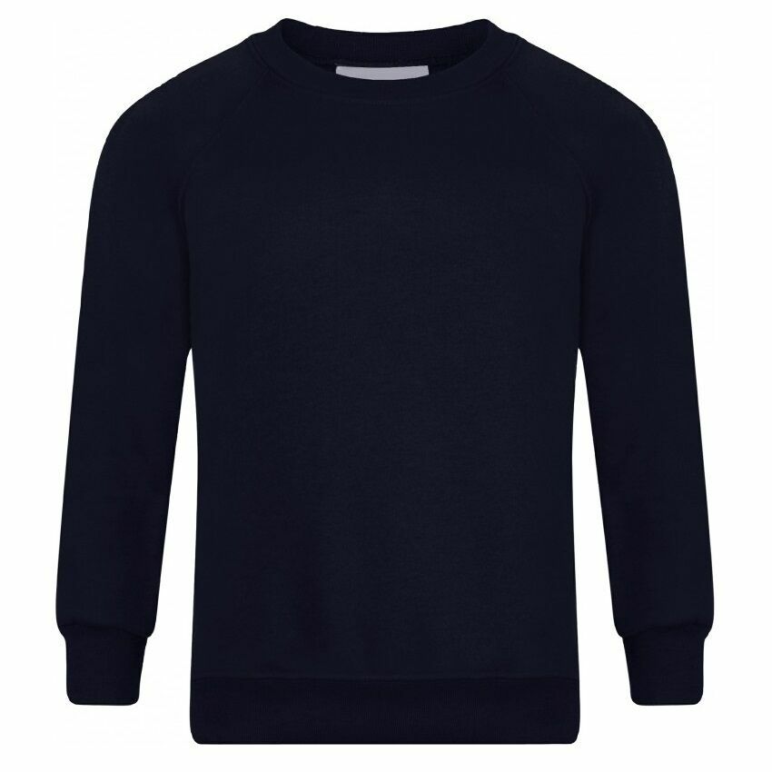 BOYS GIRLS NEW SCHOOL UNIFORM PLAIN NAVY BLUE ROUND NECK SWEATSHIRT AGE 1 TO 14