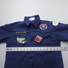 Boy Scouts Of America Boys Youth Medium Uniform Shirt Blue BSA Multiple Patches