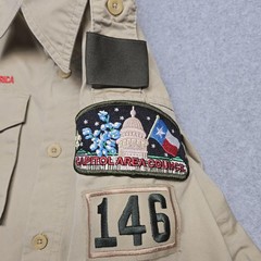 Boy Scouts Of America Shirt Youth Medium Beige Capitol Area Council Patches