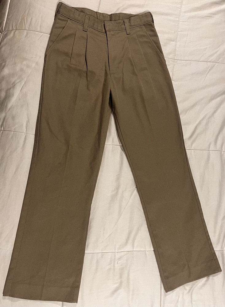 Boys Khaki Pleated Pants Size 14 Adjustable Waist School Uniform