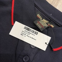 Gold Label Boys Sz 12 long-sleeve pique polo shirt in navy & red trim