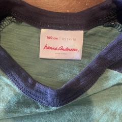 NWOT Hanna Anderson 160cm/14-16Y Raglan Green/Navy Long Sleeve Shirt 100% Cotton