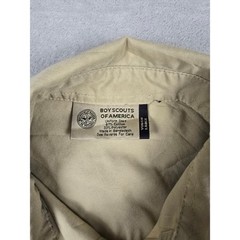 Boy Scouts of America Shirt Kids Youth L Khaki Tan Patches BSA Poly Cotton