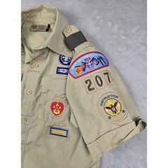 Boy Scouts of America Shirt Kids Youth L Khaki Tan Patches BSA Poly Cotton