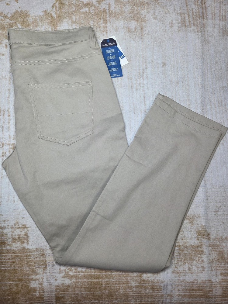 Nautica School Uniform Pants Boys 18 Husky Beige Khaki Stretch Adjustable Waist