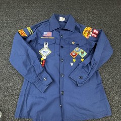 Boy Scouts Of America Shirt Boys 14 Blue Uniform Polycotton Patches Long Sleeve